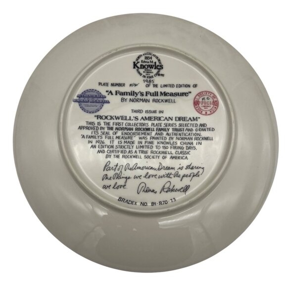 1985 Knowles Norman Rockwell Plate Family's Full Measure 8.5" Bradex 84-R70-7.3 - Picture 3 of 6
